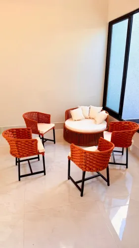 Conjunto Premium Área Externa | 4 Cadeiras + Chaise Redonda em Corda Náutica