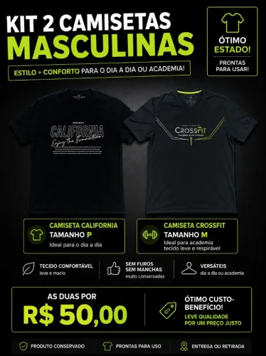 ? KIT 2 CAMISETAS MASCULINAS 