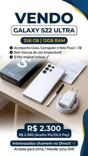 Samsung Galaxy S22 Ultra 256GB Branco - Completo (Caixa + Nota + Carregador)