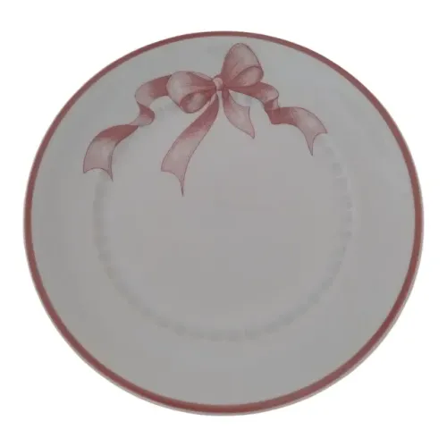 6 Pratos Sobremesa Porcelana Real Laço Rosa - Ingrid Lara Branco Laço