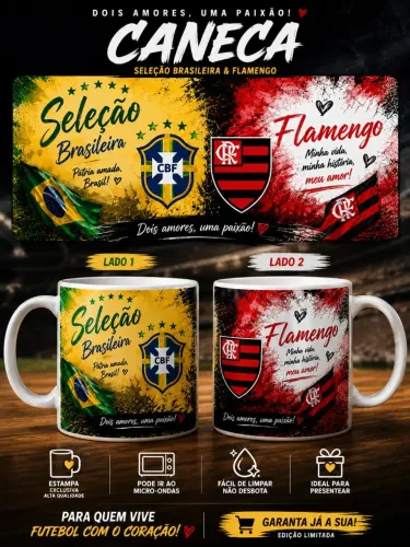 Caneca personalizada copa e flamengo dois amores