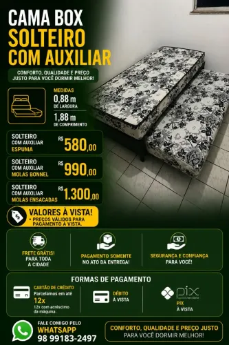 Cama box solteiro com auxiliar