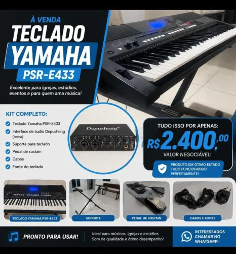 ? VENDO Yamaha PSR-E433 + Interface, Suporte, Pedal e Cabos - Kit Completo!
