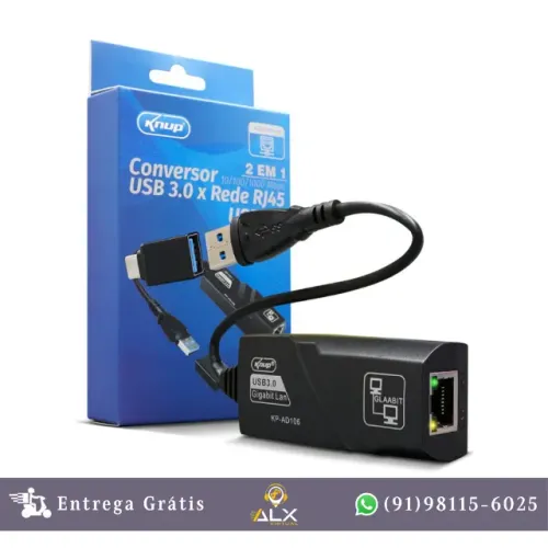 Adaptador de Rede Usb 3.0 Gigabit Flexível C/adaptador Tipo c Kp-ad106 *ENTREGA GRÁTIS*