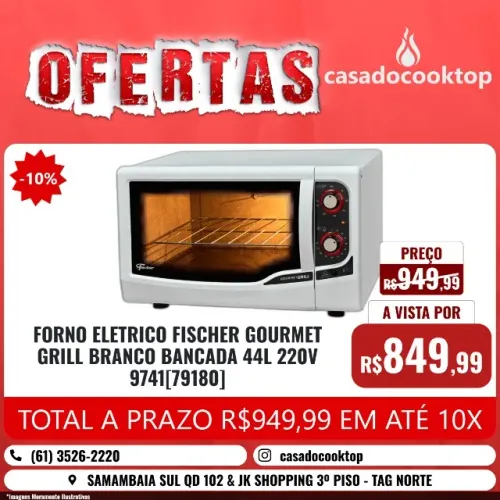 FORNO ELETRICO FISCHER GOURMET GRILL BRANCO BANCADA 44L 220V *0