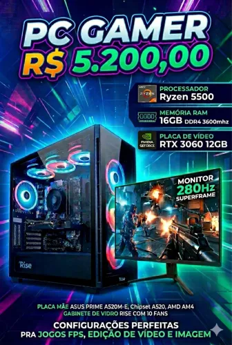 PC Gamer Ryzen 5500 RTX 3060 12GB 16RAM