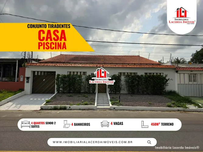 Casa Térrea no Conjunto Tiradentes com 4 Quartos Sendo 2 Suítes e Escritório.