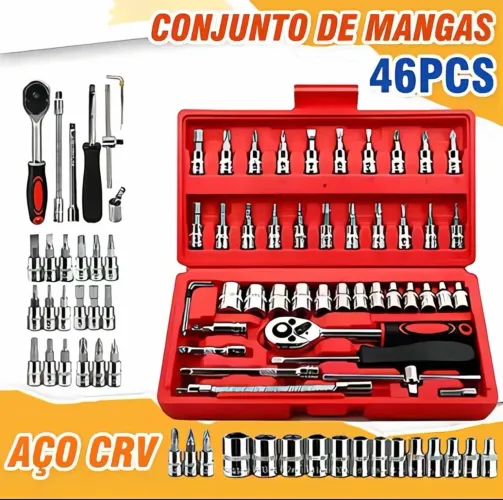 KIT FERRAMENTAS AÇO CRV / 46 PEÇAS