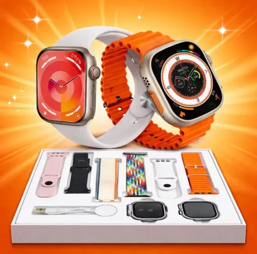 Kit 2 SmartWatch com 2 Relógio Inteligente 6 Pulseiras Monitoramento de Saúde