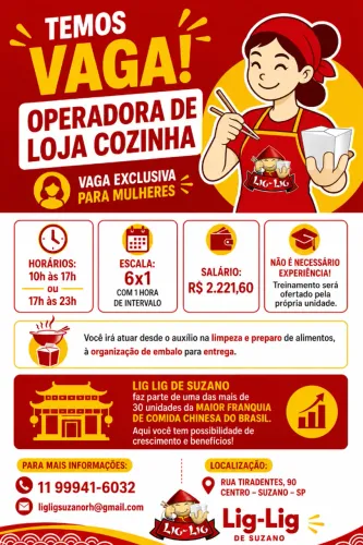 LIG LIG DE SUZANO CONTRATA: OPERADORA DE LOJA -  Cozinha 
