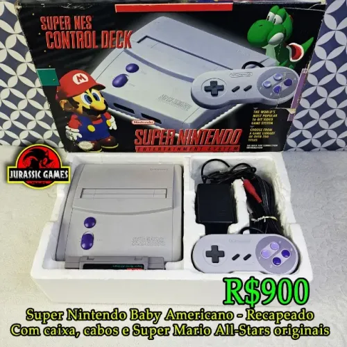 Console Super Nintendo Baby Americano Com Caixa - Lindo. Com 1 Jogo Mario Brinde.