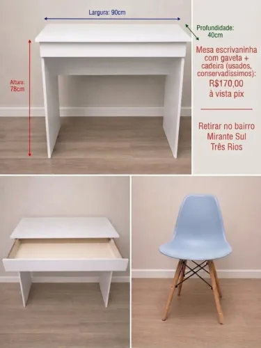Mesa Escrivaninha com Gaveta + Cadeira