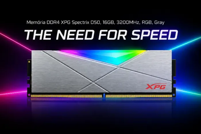 Memória DDR4 XPG Spectrix D50, 16GB, 3200MHz, RGB, Gray