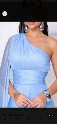 Vestido Festa Azul, Um Ombro Brilho , Tam 44, usado 1x.