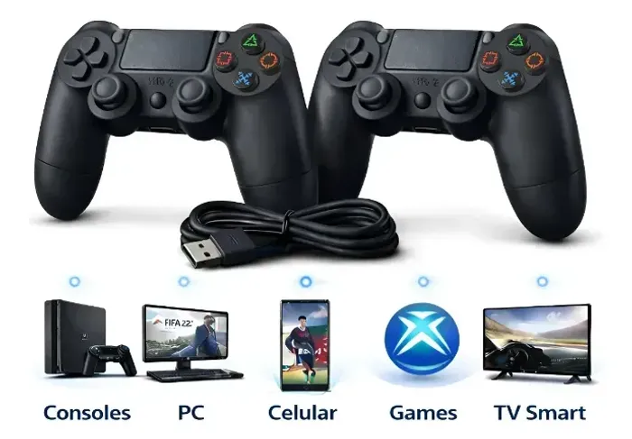 Kit c/2 Controles Sem Fio Compatíveis c/ PS4 PC Smart TV e Android c/ Bluetooth Touchpad V