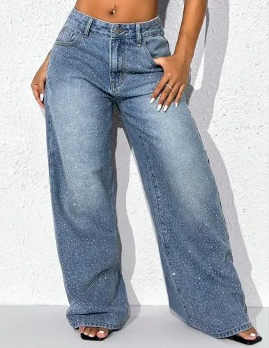 Calça jeans larga com brilho 