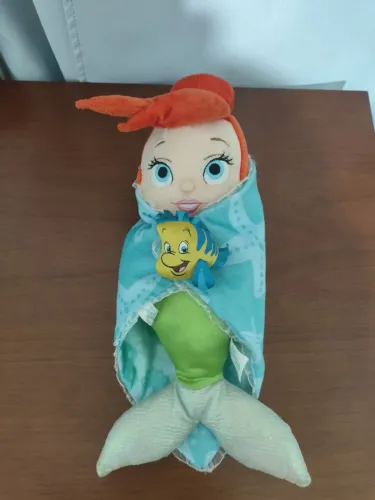 Boneca pelúcia Ariel pequena sereia bebê de pano Disney