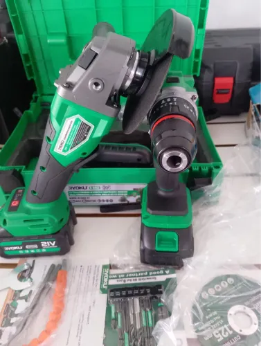CONJUNTO DE FERRAMENTAS 2 EM 1 ESMERILHADEIRA +FURADEIRA DE IMPACTO A BATERIA
