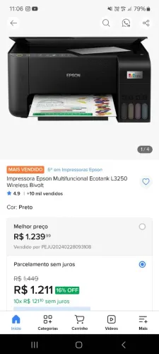 VENDO IMPRESSORA TANK EPSON L3250 R$ 900.00
