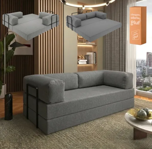 Sofá Cama Expand Light - Bouclé Cinza Grafite 