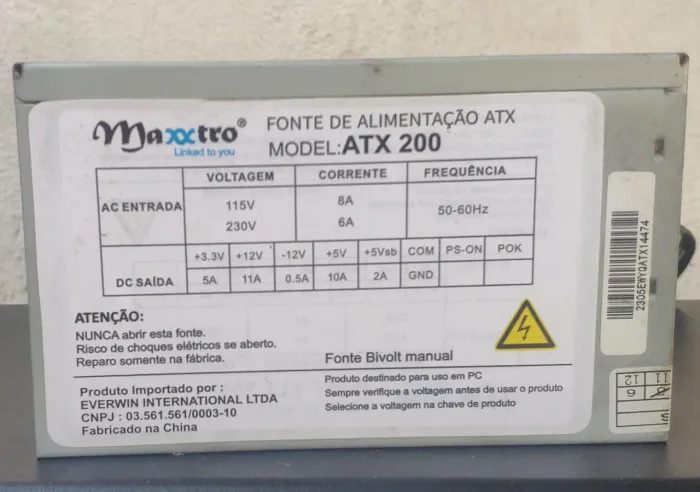 Fonte de alimentação ATX 200W da MAXXTRO