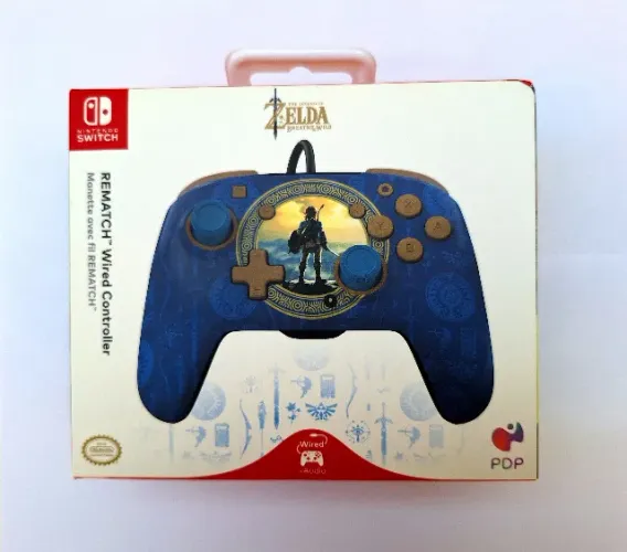 Controle Nintendo Switch Zelda Rematch Wired Hyrule Blue PDP Novo