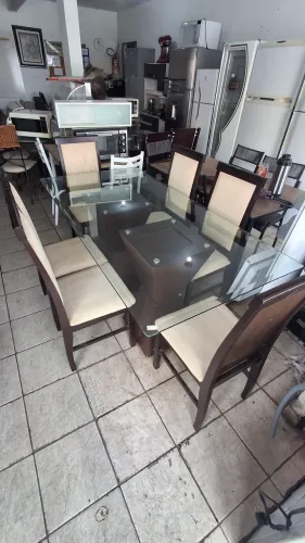 MESA 6 CADEIRAS TAMPO DE VIDRO CONSERVADA