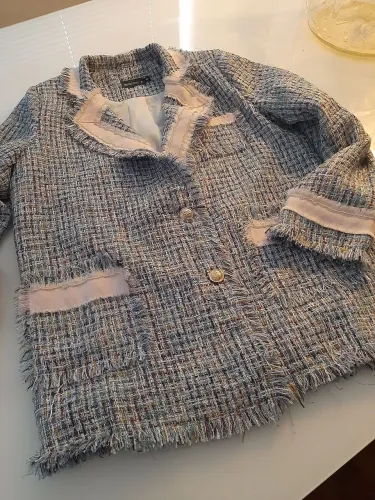 Casaco blazer blusa rosa cinza rosa bebê forrado inverno viagem mala festa escritório