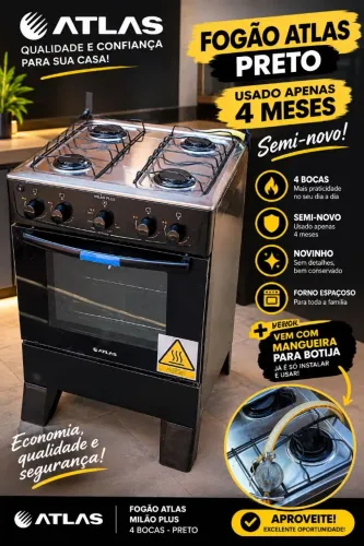 Fogão Atlas Preto 4 Bocas