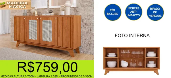 aparador - 100% - madeira maciça - compre e retire hoje mesmo