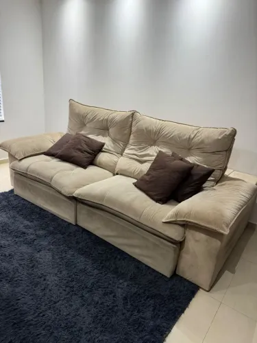 Sofá Retrátil e Reclinável Canadá 2,50m Veludo Bege - LEO DECOR