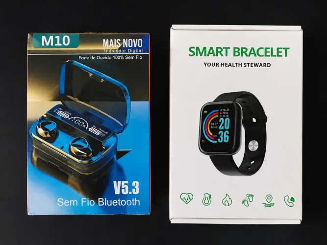 Kit Smartwatch + Fone Bluetooth M10 Novo
