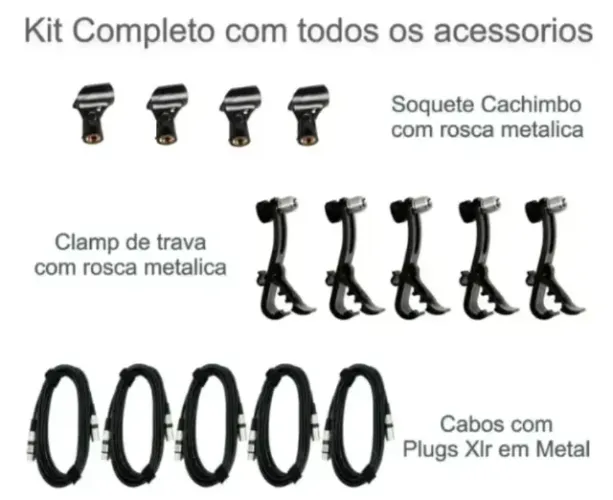 Kit Com 5 Microfone Ksr Para Bateria,bumbo E Percussão Km-5x