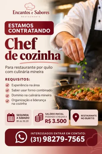 Vaga para chef de cozinha 
