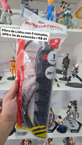 Filtro De Linha Régua 5 Tomadas Megatron Bivolt 10a Inmetro - Extensão de 1 metro, DPS