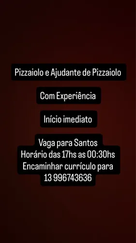 Pizzaiolo e Ajudante de Pizzaiolo 