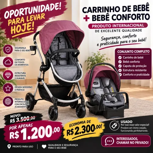 Carrinho de bebê mais bebê conforto