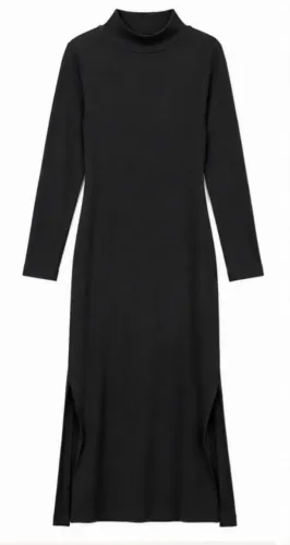Vestido canelado preto manga longa