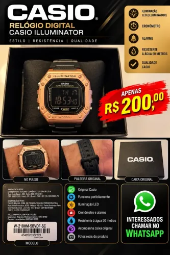 relógio casio illuminator w-218hm rose gold