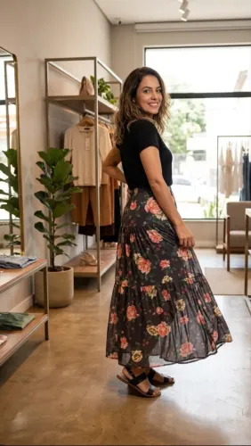 ? Saia midi floral linda ?  Peça elegante, delicada e com caimento maravilhoso.