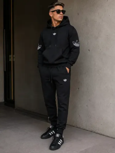 ADIDAS - LOGO NA MANGA - CONJUNTO MOLETOM CANGURU