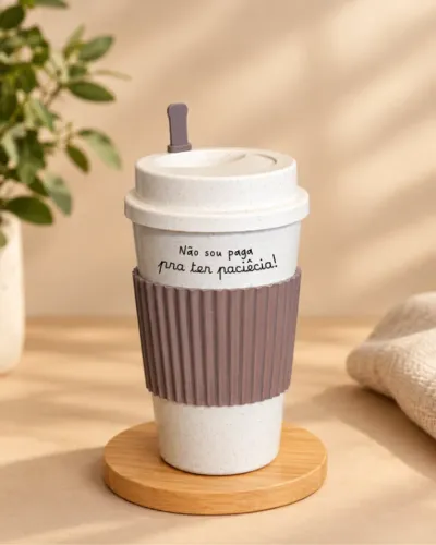 Copo de Café de Fibra com Frases - Não sou Paga pra ter Paciência