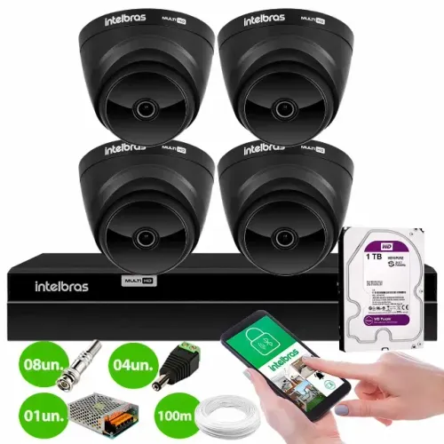 Kit Completo CFTV 4 Câmeras Bullet Intelbras 1080p + DVR MHDX 1104