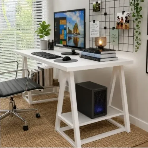 Mesa De Escritório Cavalete Wood. L140cm x P60cm x A74cm