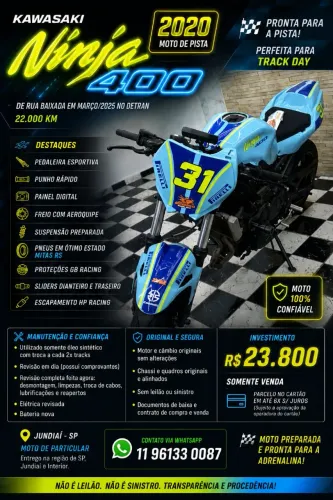 Kawasaki Ninja 400 Pista 2020 | Moto de Pista | Pronta para Track Day / Autodromo