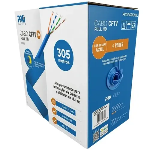 Cabo de Rede Cftv 4 Pares Azul 305m homologado Anatel