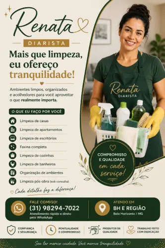 Diarista Renata | Limpeza e Organização em BH e Região