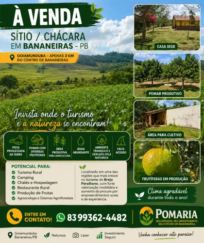 ? OPORTUNIDADE ÚNICA NO BREJO PARAIBANO ?Excelente Propriedade Rural de 6 hectares