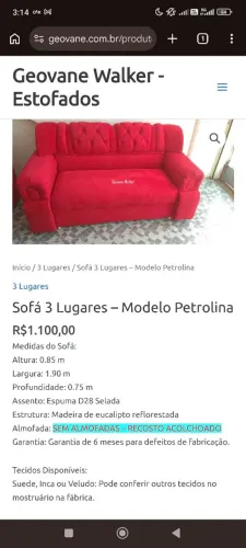 Sofá 3 Lugares - Modelo Petrolina<br>R$1.100,00