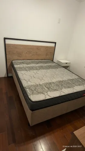 Cama casal (colchão mola + base box + cabeceira)